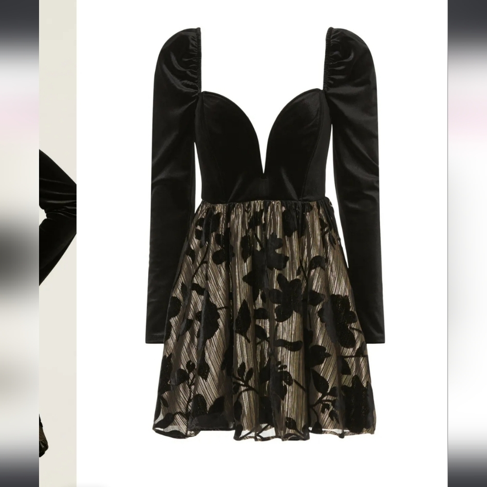 Encore Velvet Portrait Black Gold Cocktail Party Mini Dress ASHLEY PARK x RTR 14
